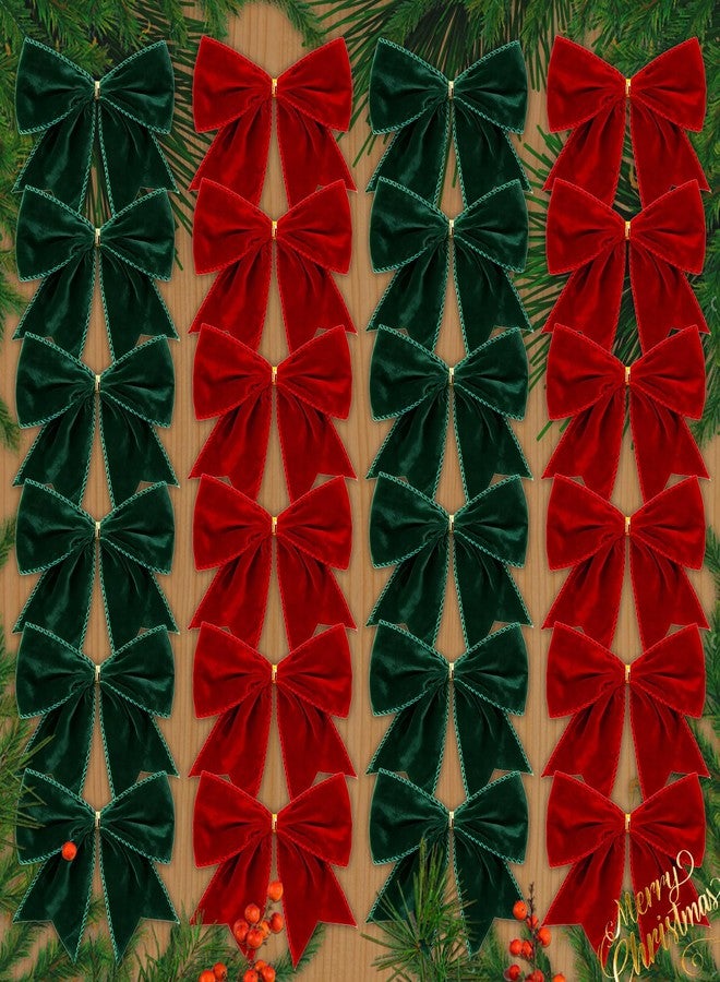 MOUNTCLIM 24 Pcs Christmas Velvet Bows, Vintage 6 Inch Xmas Velvet Ribbon Bow for Christmas Tree Wreath Gift Decorations（Red Green） - Image 1